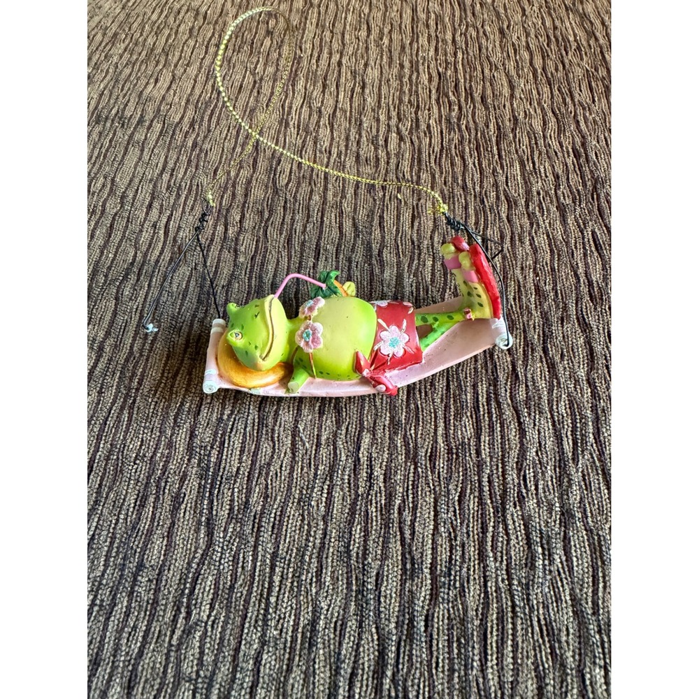 Tropical Frog in Hammock Hanging Ornament Resin Summer Beach Ornament 4 Inch